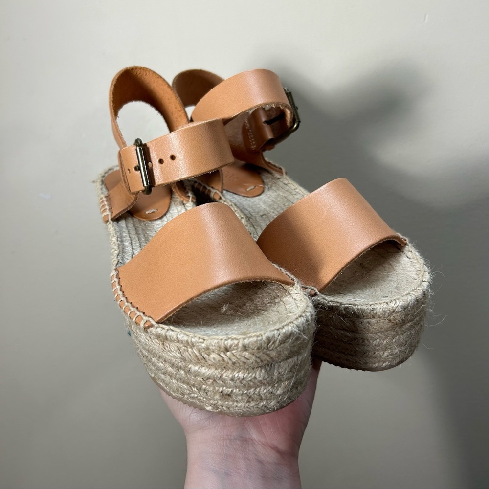 Madewell Cognac Leather Espadrille Wedge Sandals - Picture 4 of 11